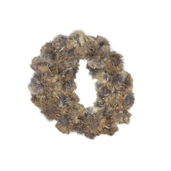 Vintage Adrienne Landau Rabbit fur neck scarf NWOT Brown Snood PomPom Infinity - Picture 2 of 9